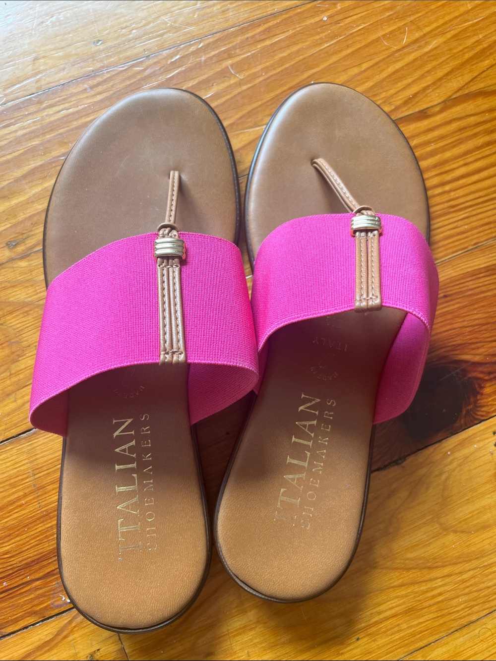 Italian Shoemakers Hot Pink and Brown Elastic Slide Sandals